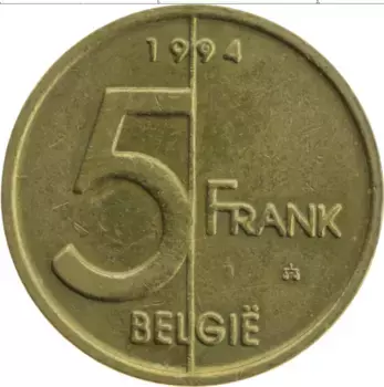 Монета 5 франков Бельгии 1994 года Латунь Альберт II