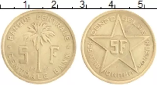 Монета 5 франков Бельгийского Конго 1952 года Латунь Руанда-Урунди