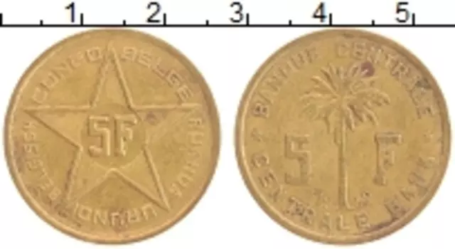 Монета 5 франков Бельгийского Конго 1952 года Латунь Руанда-Урунди