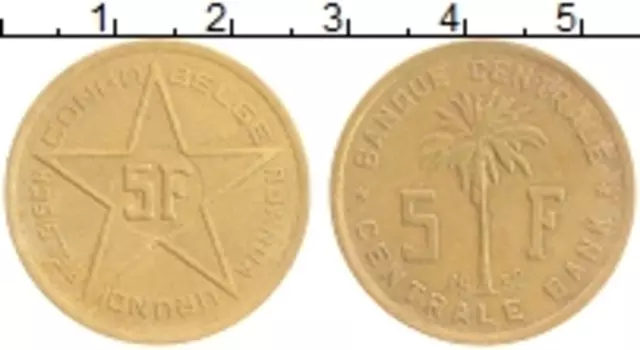 Монета 5 франков Бельгийского Конго 1952 года Латунь Руанда-Урунди