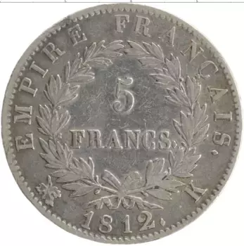 Монета 5 франков Франции 1812 года Серебро Наполеон I