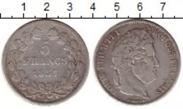 Монета 5 франков Франции 1837 года Серебро Луи Филлип I