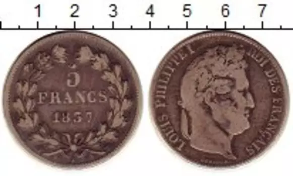 Монета 5 франков Франции 1837 года Серебро W