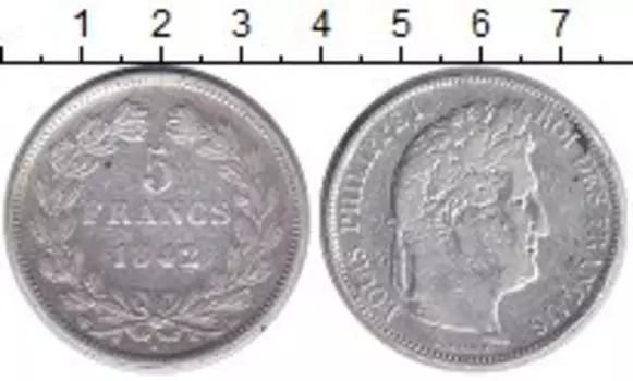 Монета 5 франков Франции 1842 года Серебро Король Луи Филипп I