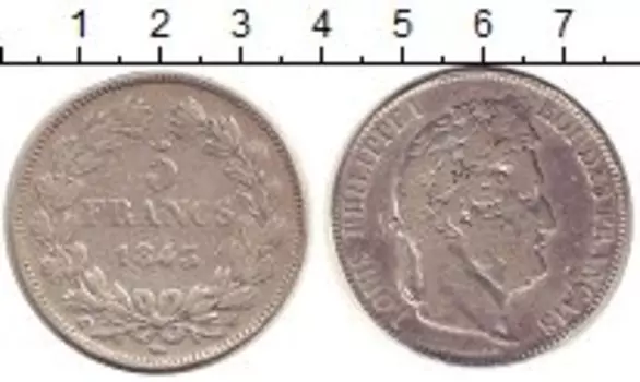 Монета 5 франков Франции 1843 года Серебро Луи Филипп I