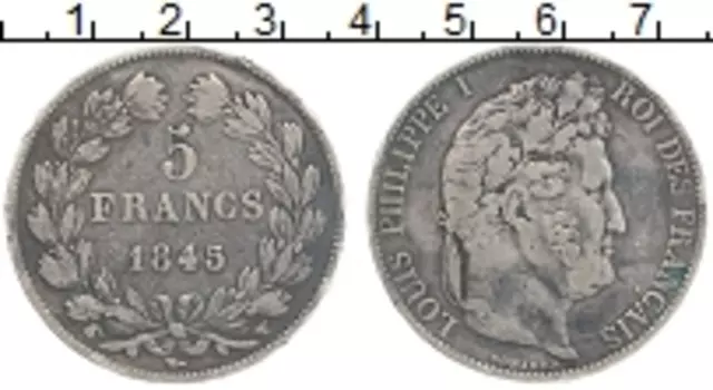 Монета 5 франков Франции 1845 года Серебро Луи Филипп I