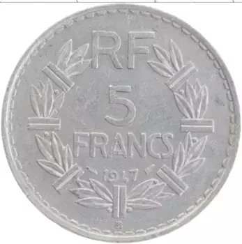 Монета 5 франков Франции 1947 года Алюминий В