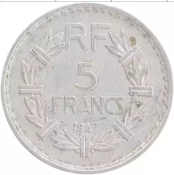 Монета 5 франков Франции 1947 года Алюминий