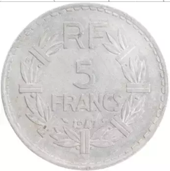 Монета 5 франков Франции 1947 года Алюминий