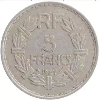 Монета 5 франков Франции 1947 года Алюминий