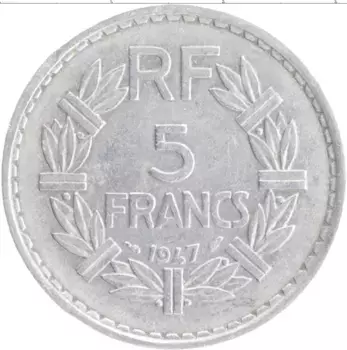 Монета 5 франков Франции 1947 года Алюминий Марианна