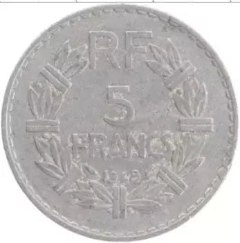 Монета 5 франков Франции 1949 года Алюминий