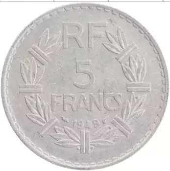 Монета 5 франков Франции 1949 года Алюминий