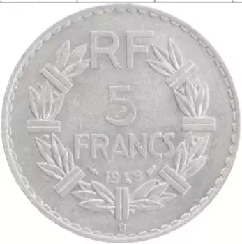 Монета 5 франков Франции 1949 года Алюминий B