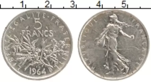 Монета 5 франков Франции 1964 года Серебро