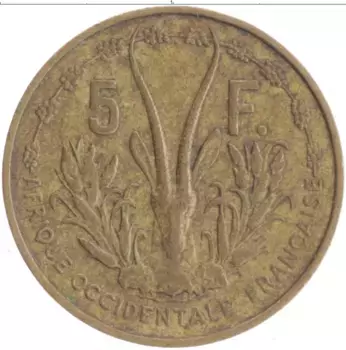 Монета 5 франков Французской Западной Африки 1956 года Бронза