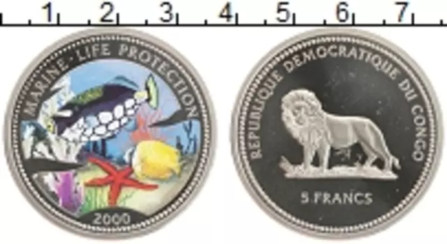 Монета 5 франков Конго 2000 года Медно-никель Защита морской жизни