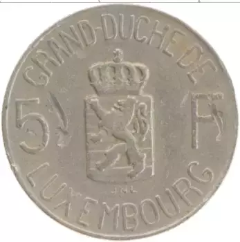 Монета 5 франков Люксембурга 1962 года Медно-никель Шарлотта