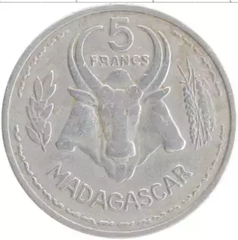 Монета 5 франков Мадагаскара 1953 года Алюминий