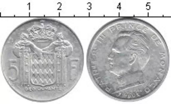 Монета 5 франков Монако 1960 года Серебро Ренье III
