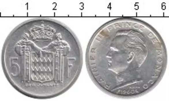 Монета 5 франков Монако 1960 года Серебро Ренье III