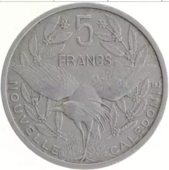 Монета 5 франков Новой Каледонии 1952 года Алюминий