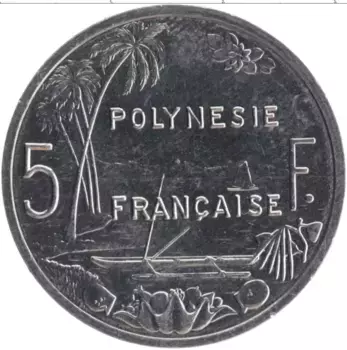 Монета 5 франков Полинезии 2008 года Алюминий