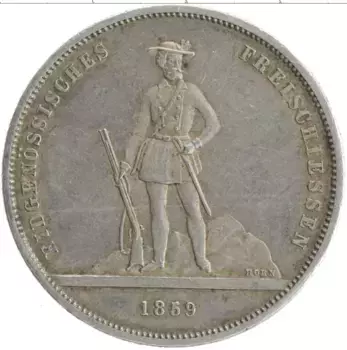 Монета 5 франков Швейцарии 1859 года Серебро Стрелковый Фестиваль в Цюрихе