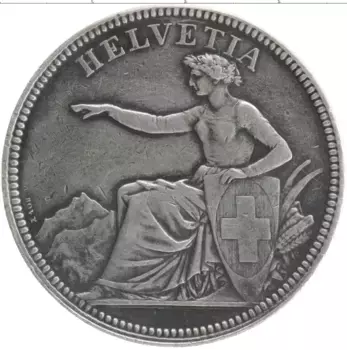 Монета 5 франков Швейцарии 1874 года Серебро