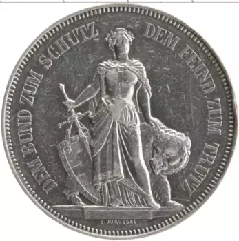 Монета 5 франков Швейцарии 1885 года Серебро Стрелковый фестиваль