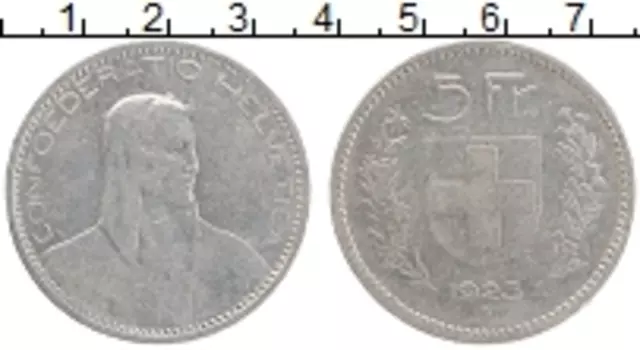 Монета 5 франков Швейцарии 1923 года Серебро