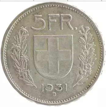 Монета 5 франков Швейцарии 1931 года Серебро
