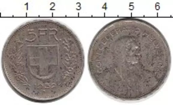 Монета 5 франков Швейцарии 1932 года Серебро Вильгельм Телль