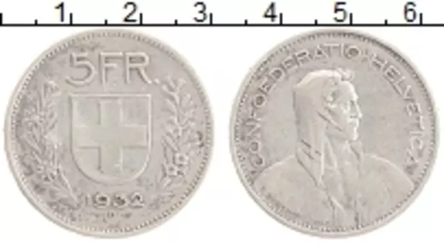 Монета 5 франков Швейцарии 1932 года Серебро Вильгельм Телль