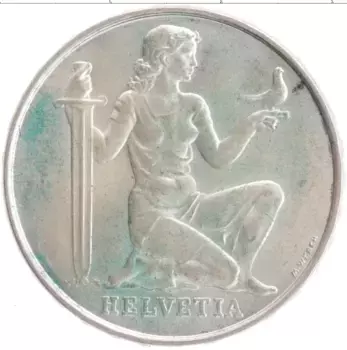 Монета 5 франков Швейцарии 1936 года Серебро Фонд вооружения Конфедерации
