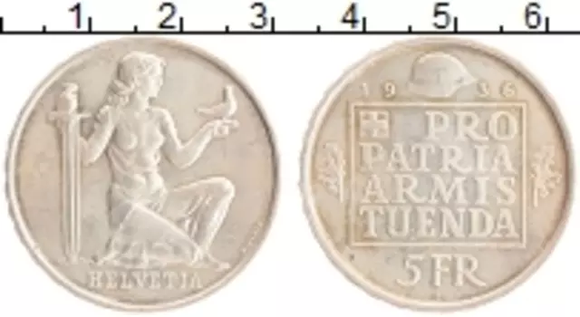 Монета 5 франков Швейцарии 1936 года Серебро Фонд вооружения Конфедерации