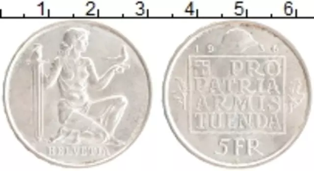 Монета 5 франков Швейцарии 1936 года Серебро Фонд вооружения Конфедерации