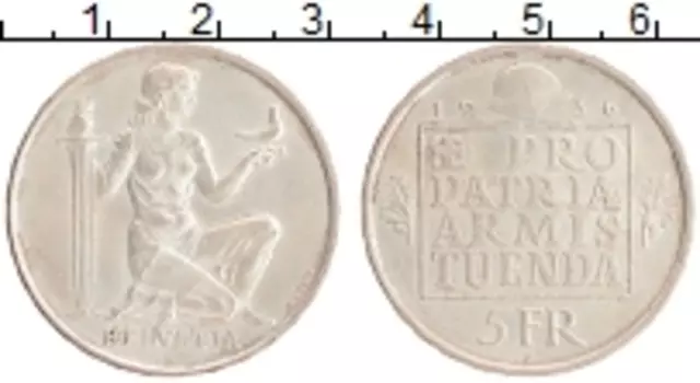 Монета 5 франков Швейцарии 1936 года Серебро Фонд вооружения Конфедерации