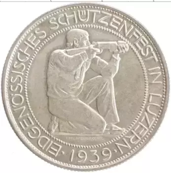 Монета 5 франков Швейцарии 1939 года Серебро Стрелковый фестиваль в Люцерне