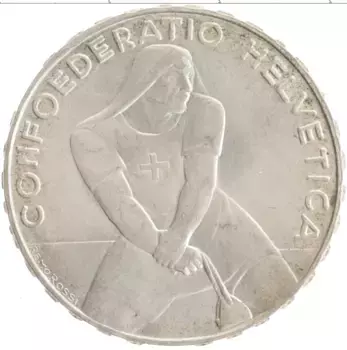 Монета 5 франков Швейцарии 1939 года Серебро 600 лет Битве при Лаупене