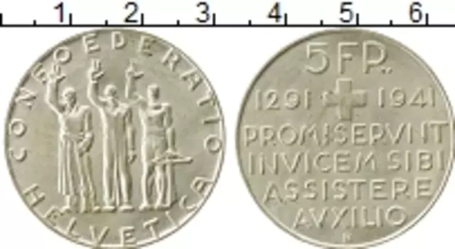 Монета 5 франков Швейцарии 1941 года Серебро