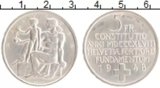 Монета 5 франков Швейцарии 1948 года Серебро 100 лет Конституции Швейцарии