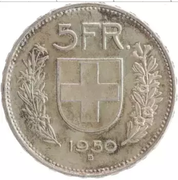 Монета 5 франков Швейцарии 1950 года Серебро Вильгельм Телль
