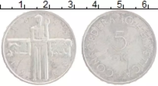 Монета 5 франков Швейцарии 1963 года Серебро 100 лет Красного Креста