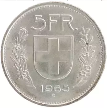 Монета 5 франков Швейцарии 1965 года Серебро Вильгельм Телль