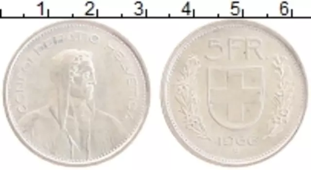 Монета 5 франков Швейцарии 1966 года Серебро Вильгельм Телль