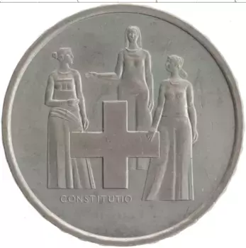 Монета 5 франков Швейцарии 1974 года Медно-никель 100 лет Конституции