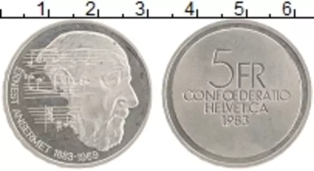 Монета 5 франков Швейцарии 1983 года Медно-никель 100 лет со дня рождения Эрнеста Ансерме