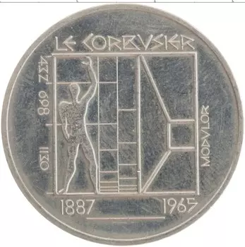 Монета 5 франков Швейцарии 1987 года Медно-никель 100 лет со дня рождения Ле Корбузье