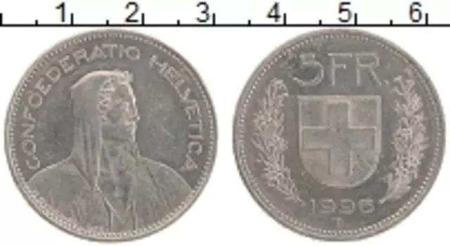 Монета 5 франков Швейцарии 1996 года Медно-никель